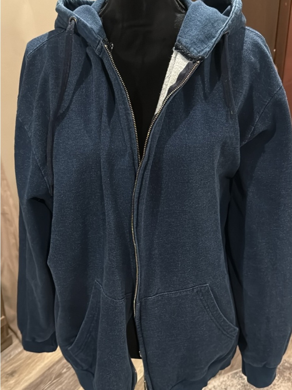 Deep Blue Zip-Up Hooded Sweatshirt